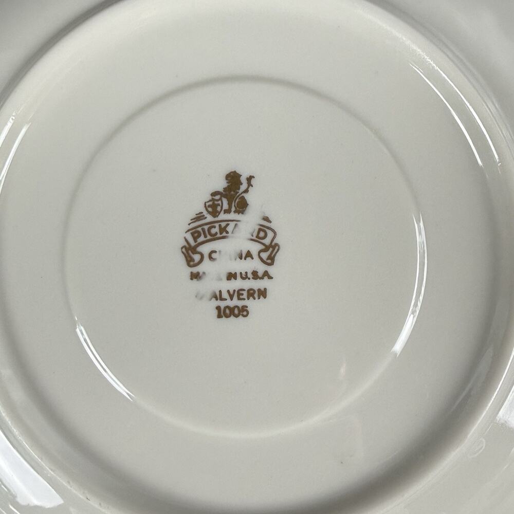 Pickard China Malvern 1005 Bread Plates Set 4 Green Gold Trim USA 1950s Vintage - Picture 8 of 9